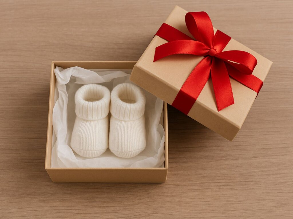 chaussons de bébé dans une boîte cadeau