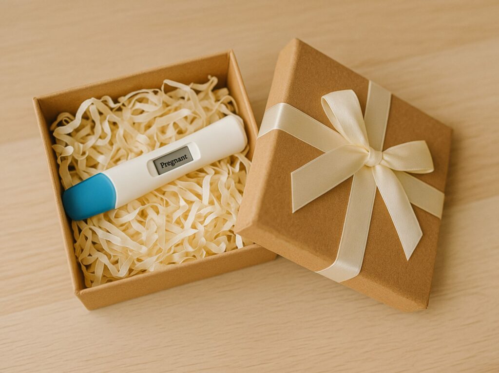 Idée annonce grossesse Test de grossesse dans une boîte cadeau