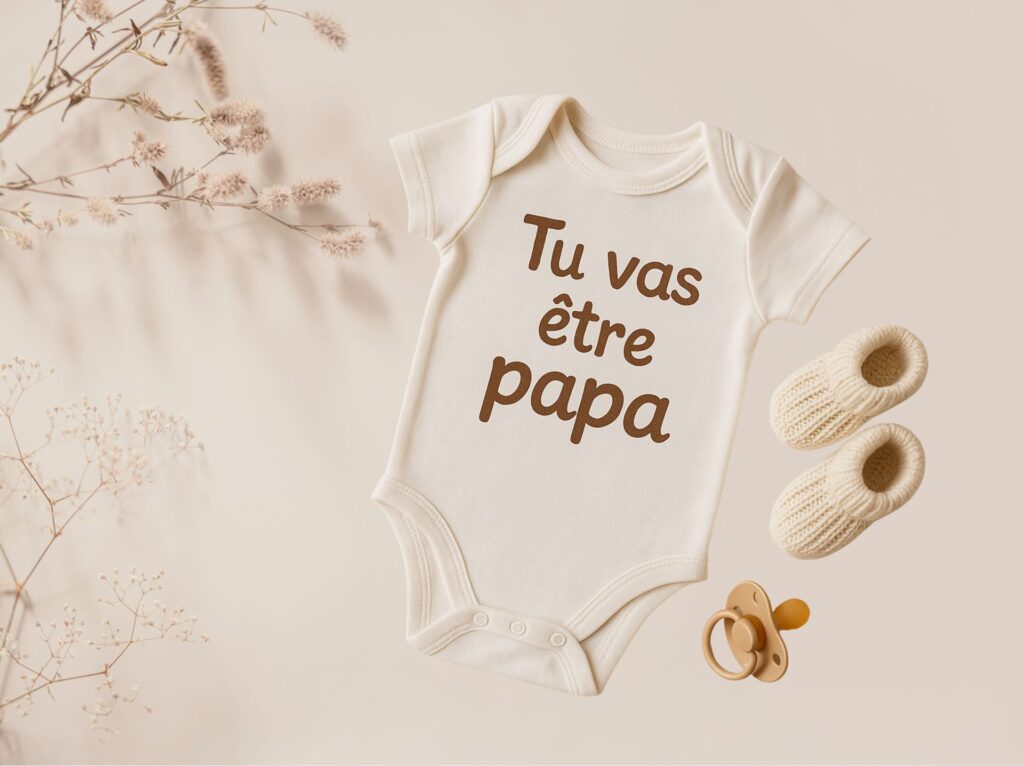 Annoncer grossesse au papa avec un Body bébé blanc avec message "Tu vas être papa"